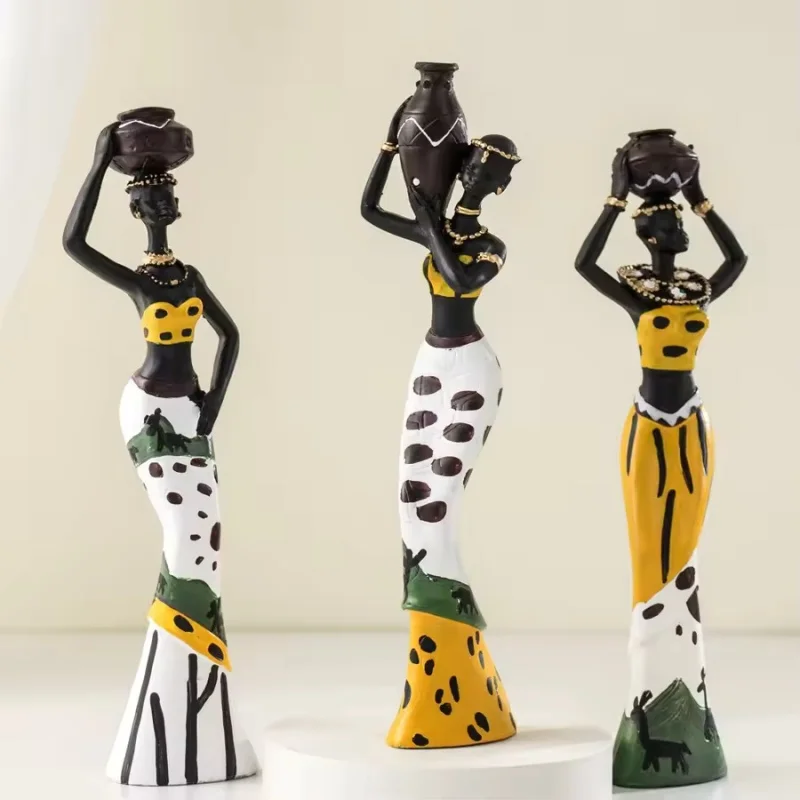 

African Black Women Resin Sculpture Exotic Holding Pottery Jars Home Living Room Desktop Decor Ornaments Art Figures