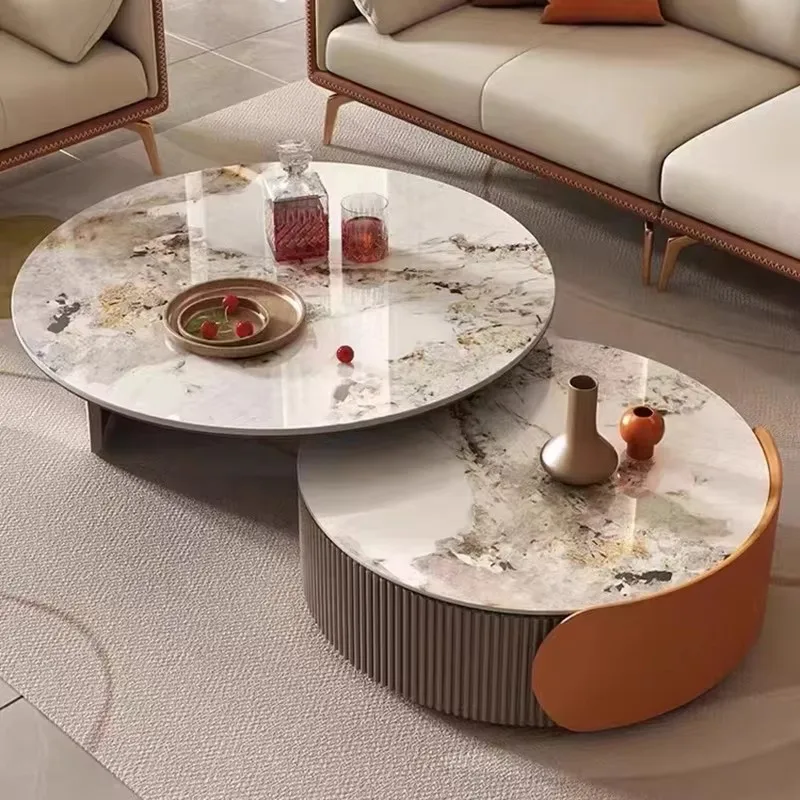 Round Minimalist Coffee Tables Aesthetic Modern Premium Space Saving Side Table Luxury Glam Table Basses De Salon Home Furniture