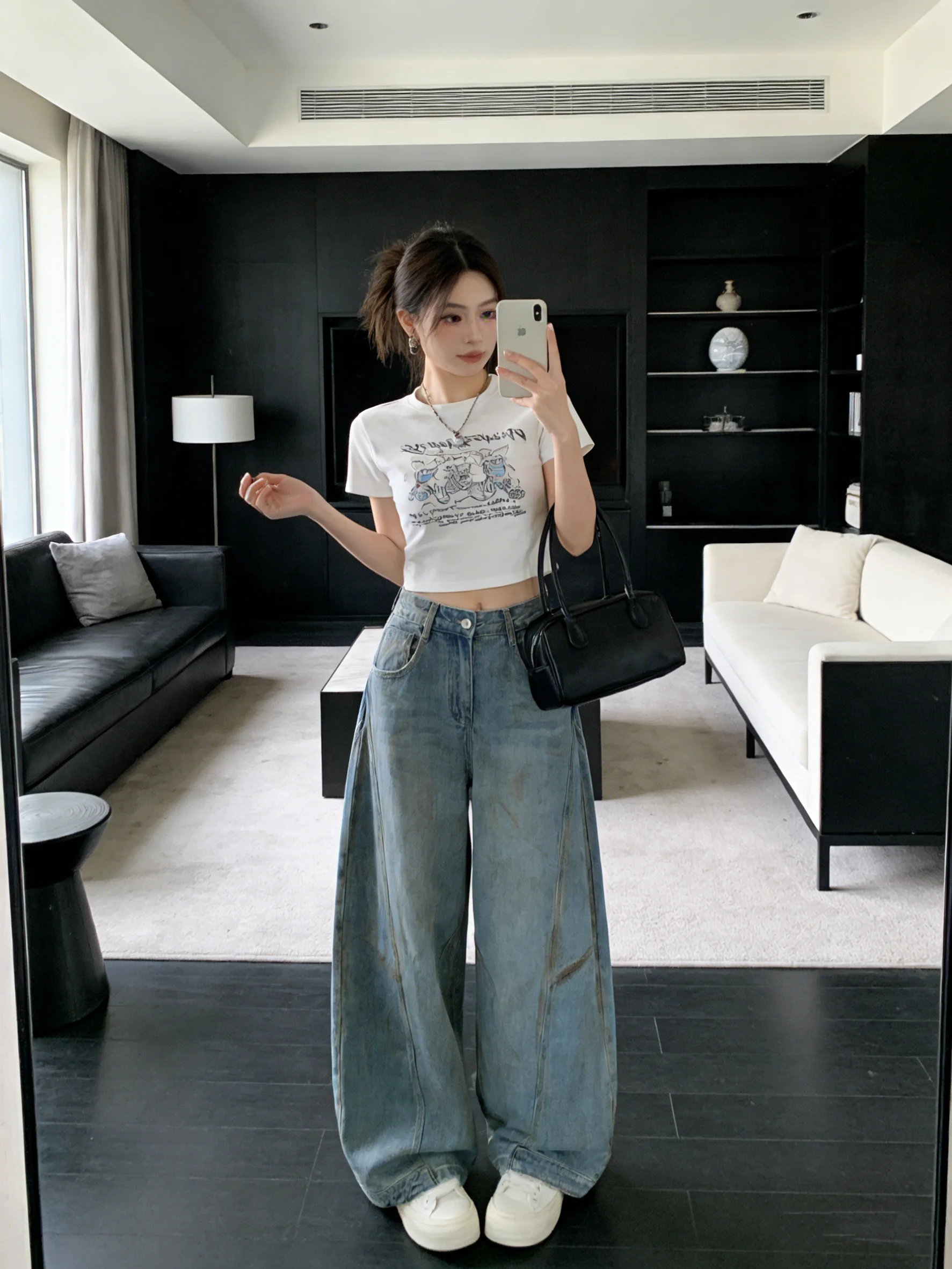 

Ретро-джинсы с американским принтом тай-дай, широкие штанины, высокая талия, длина в пол, эффект похудения, весенняя коллекция, ранний сезон, модель Knife...