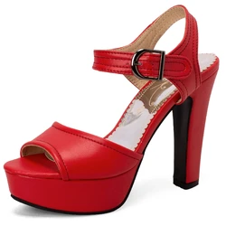 Platform Women's Sandals Summer Shoes White Red Black High Heels Ankle Strap Flip Flops Wedding Party Shoes Large Size 45 50