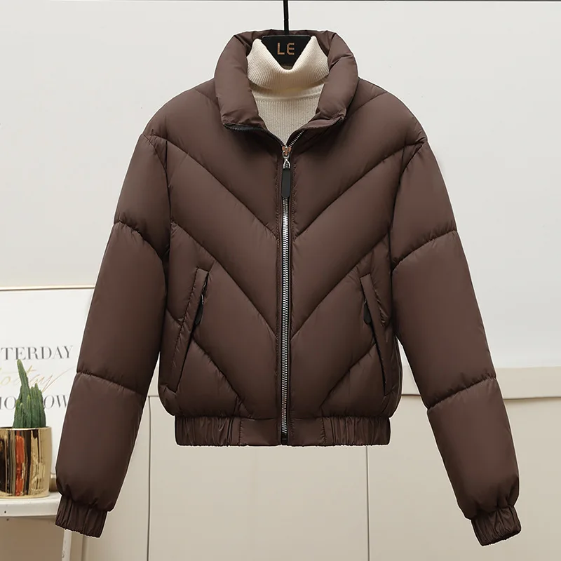 Manteau matelassé en duvet de coton pour femme, veste courte, bouffante, col montant, coréen, nouveau, hiver, 2024