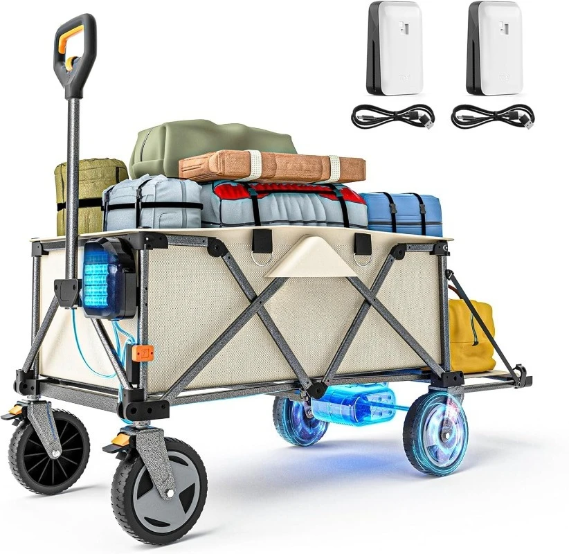 Electric Utility Wagon Cart, 200L Capacity, 300 lbs Load, Foldable Heavy-Duty Design with All-Terrain Wheels, Variable S