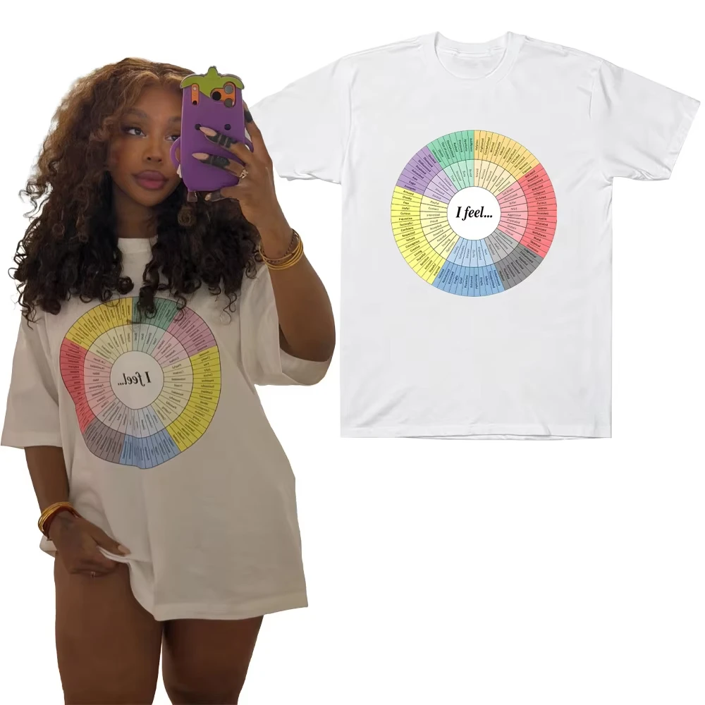 Feelings Wheel SZA Graphic Print T-Shirt Men Women O-neck Cotton Oversized Tee Streetwear Hip Hop Harajuku Fashion Oversized Top