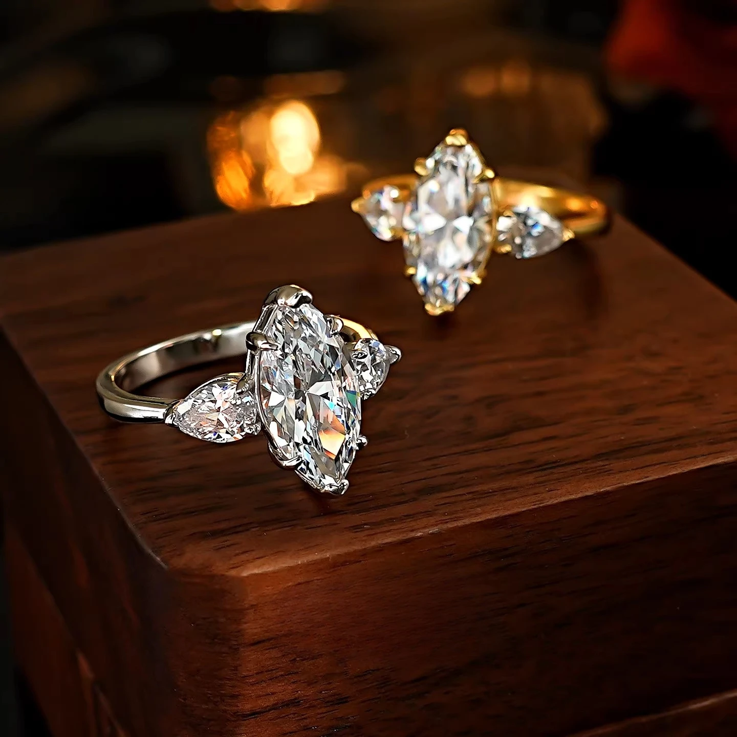 

925 sterling silver ring, 3-carat three stone horse eye ring with high carbon diamond inlay, personalized new jewelry for women