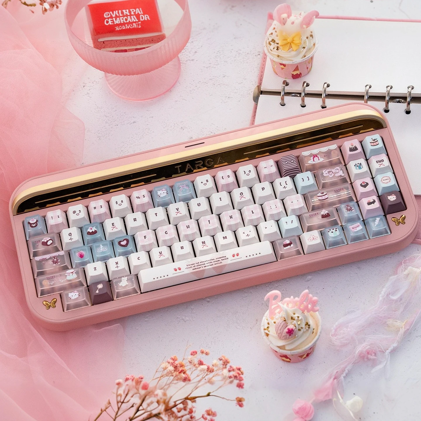 

URE Velvet Strawberry Keycaps Cherry /MOA profile Dye Sub PBT keycap sets Cute Cake Dessert Key Cap For MX Mechanical Keybaord