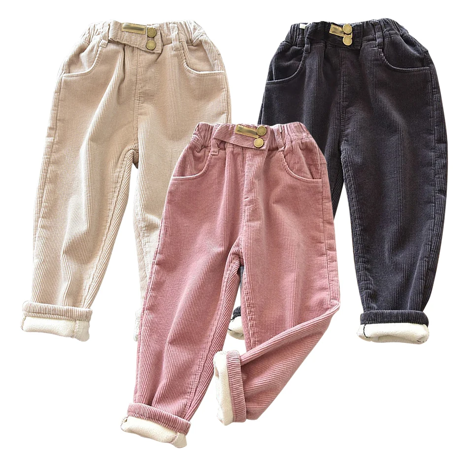 Chic Girls Winter Corduroy Pants with Fleece Extra Comfortable Warmth and Style Suitable Little Fashion Enthusiasts Daily Wear