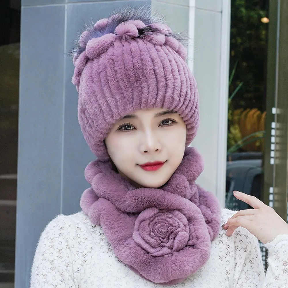2025-chaud-thiened-lapin-fourrure-chapeau-echarpe-ensemble-protection-des-oreilles-hiver-faionable-chaud-echarpe-chapeau