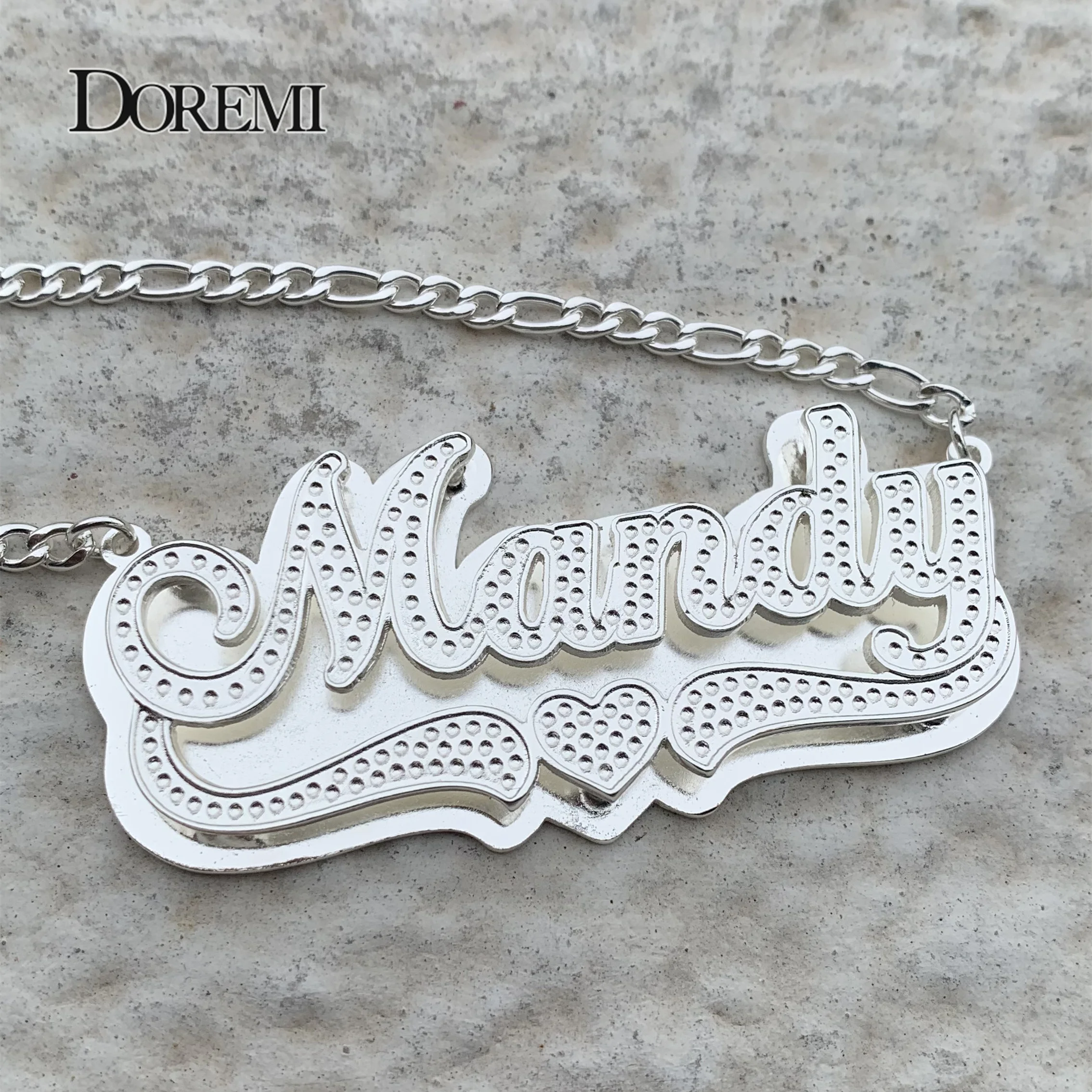 DOREMI 3D hip-hop Style Custom Name Necklace Figaro Layered Double color Personalized Nameplate Necklace Jewelry For Women Gift