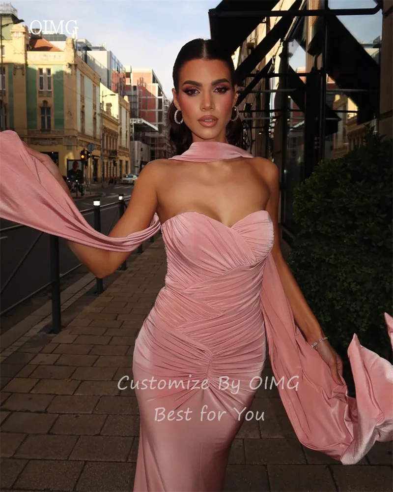 OIMG Sexy Sweetheart Neck Mermaid Prom Gowns Backless Pleated Party Gown Floor Length Evening Dress שמלות ערב Customized