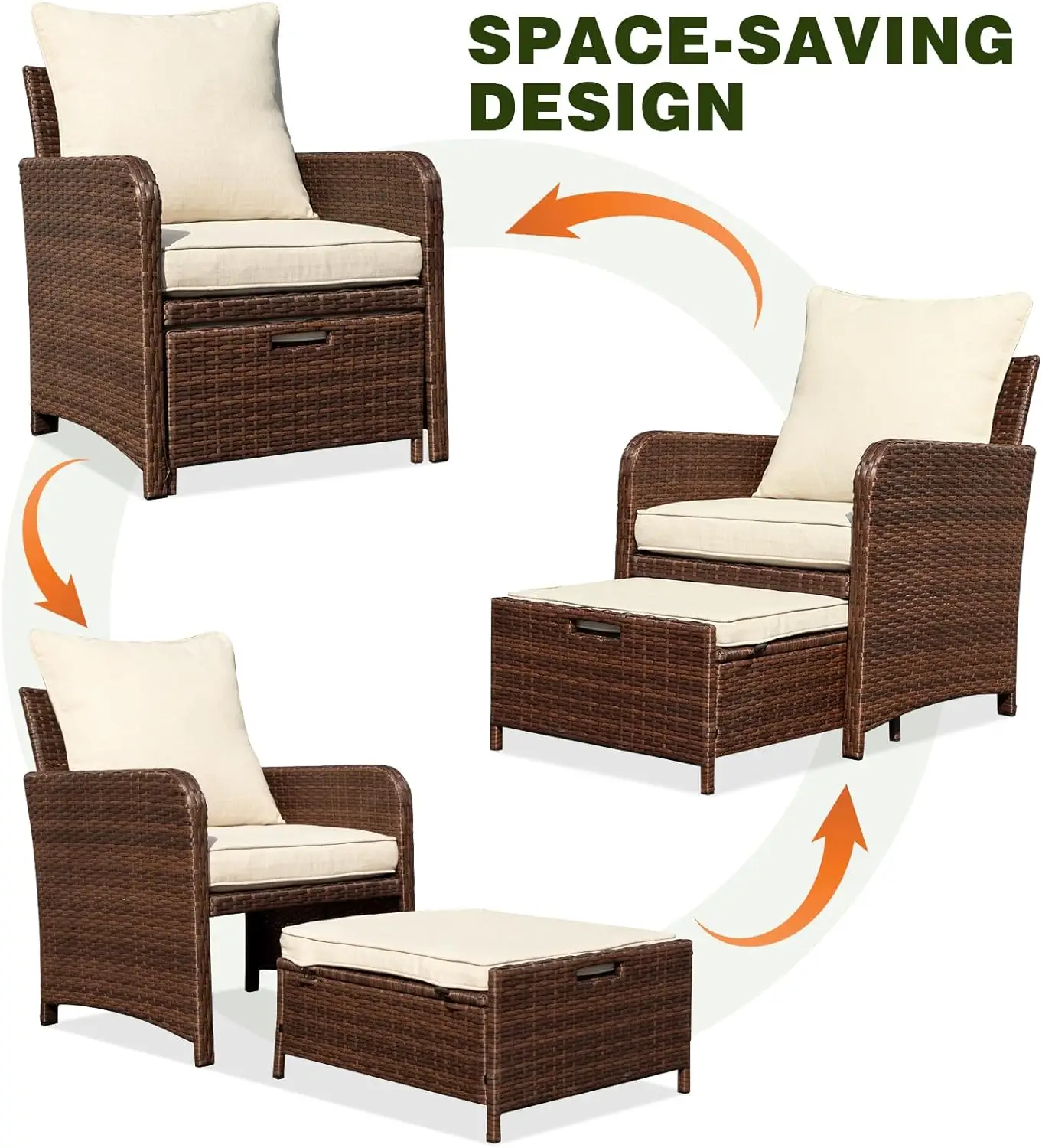 Korb möbel Set, Rattan Terrasse Gespräche Sets, Terrasse Bistro Set mit Ottomane und Tisch für den Garten, Pool