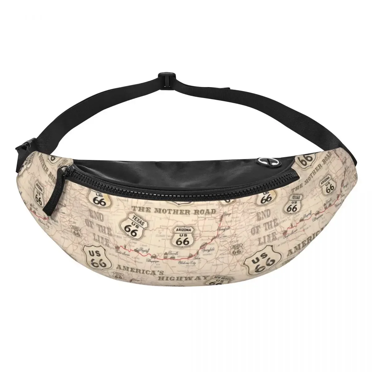 Vintage American Map Route 66 Pattern Fanny Pack for Cycling Camping Women USA Highways Crossbody Waist Bag Phone Money Pouch