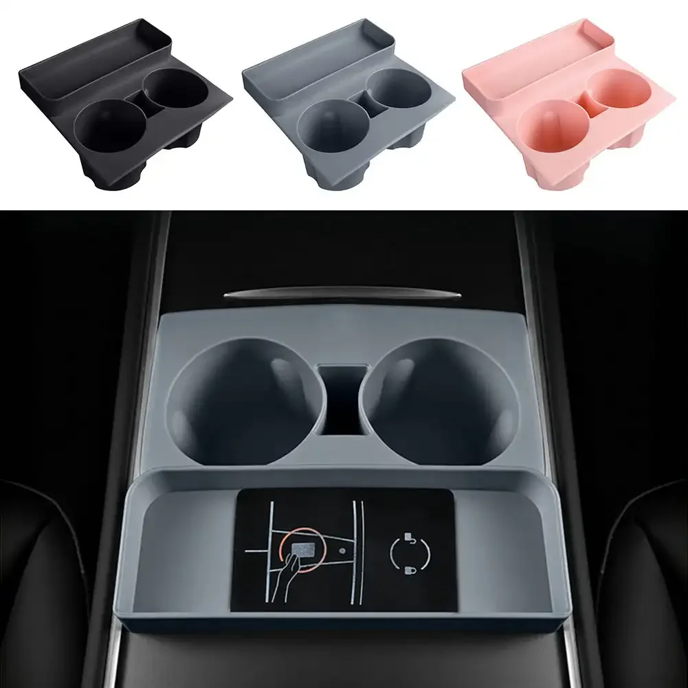 Car Insert Water Cup Holder Limiter Center Console Water Cup Holder 2-Hole Anti Slip Mat For Tesla Model 3/Y Accessories