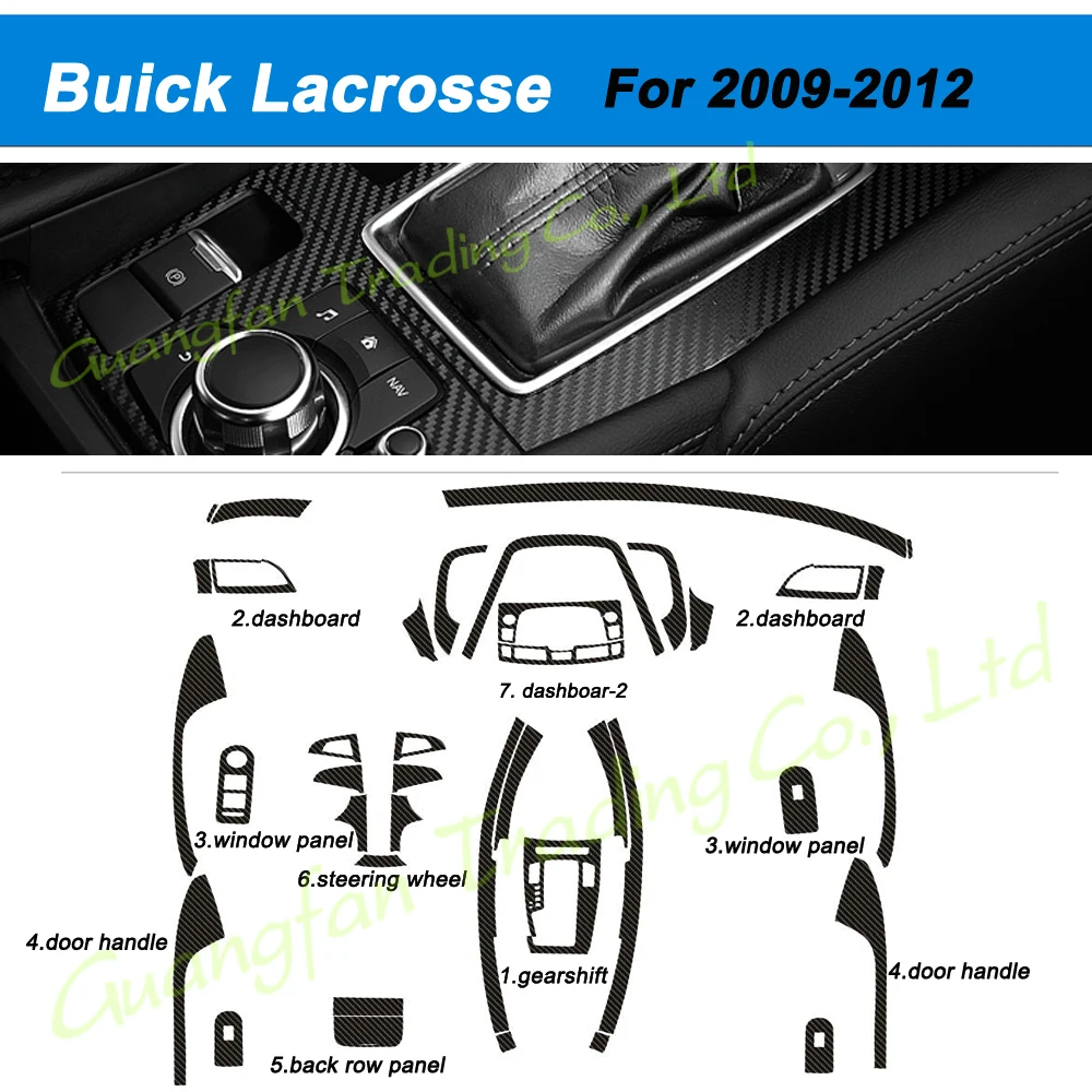 For Buick Lacrosse 2009-2012 Interior Central Control Panel Door Handle 5D Carbon Fiber Stickers Decals Car styling Accessorie