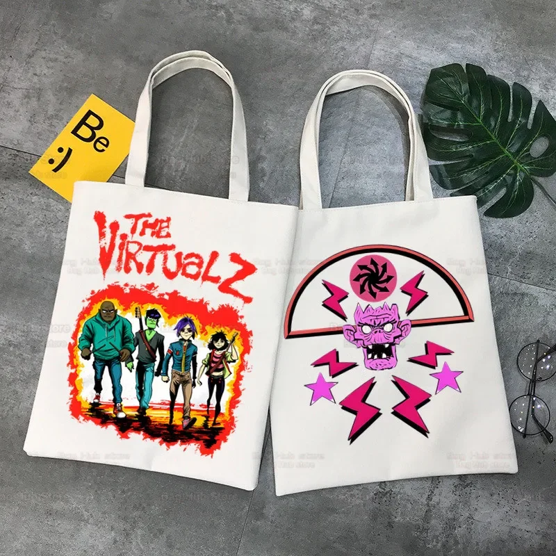 Gorillaz-Bolso De mano PUNK ROCK Music chakachan Noodles, bolso De compras, bolso De comestibles, bolso De mano De Tela, bolso De compras De yute personalizado