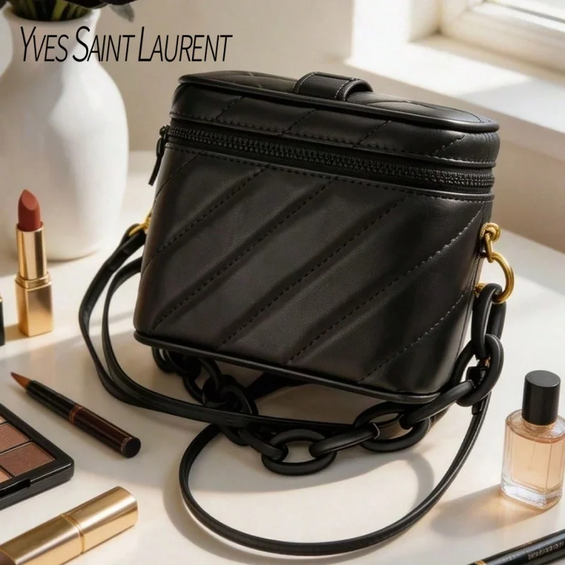Yves Saint Laurent’s Bag Black Quilted Mini YSL Cosmetic Bag Built-in Mirror Multi-purpose Makeup Pouch with Detachable DIY - view 3