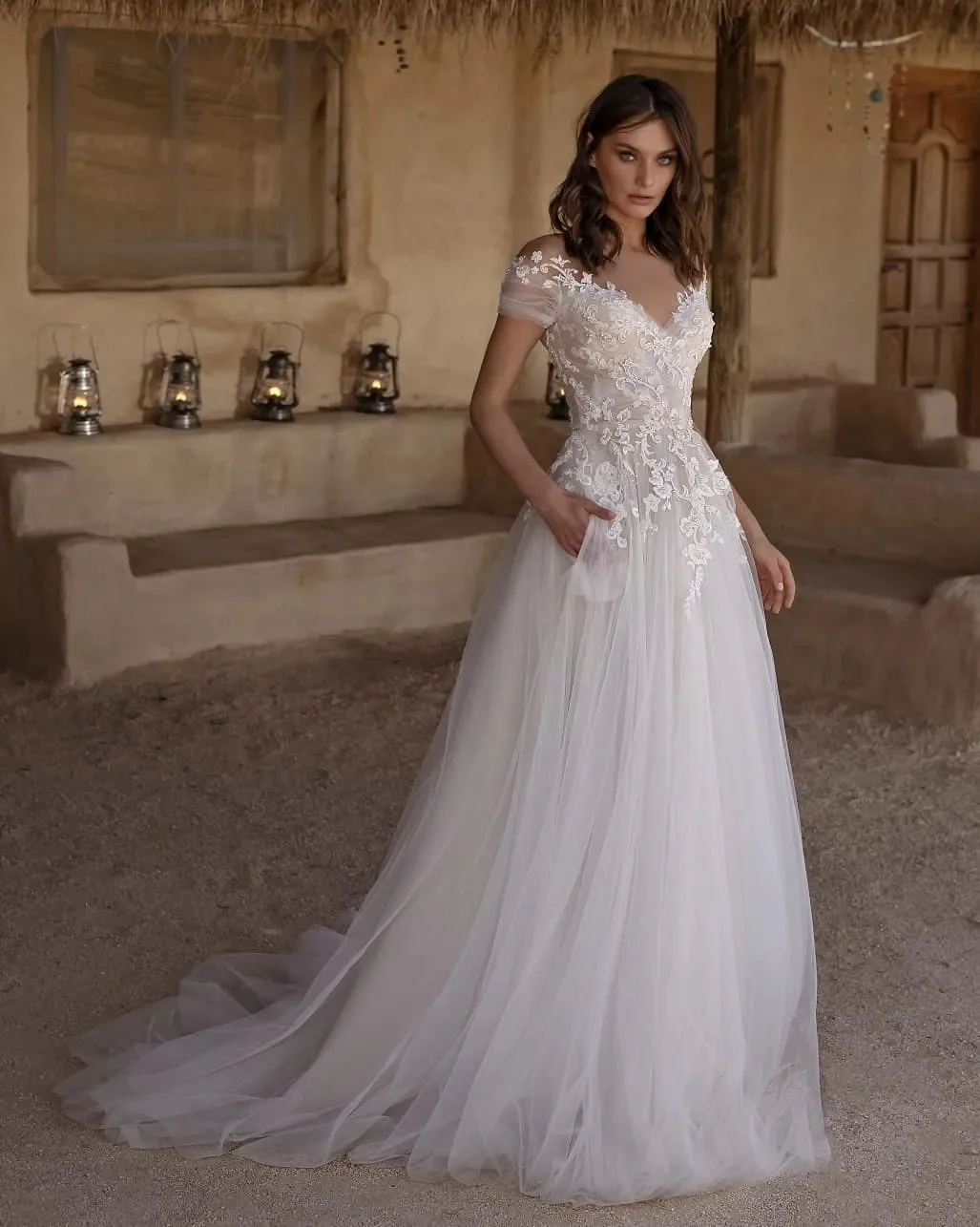 

New Simple Sheer O-Neck Wedding Dress Short Sleeves Lace Appliques A-Line Tulle Floor-Length Vestidos de novia 2024 Bridal Gown