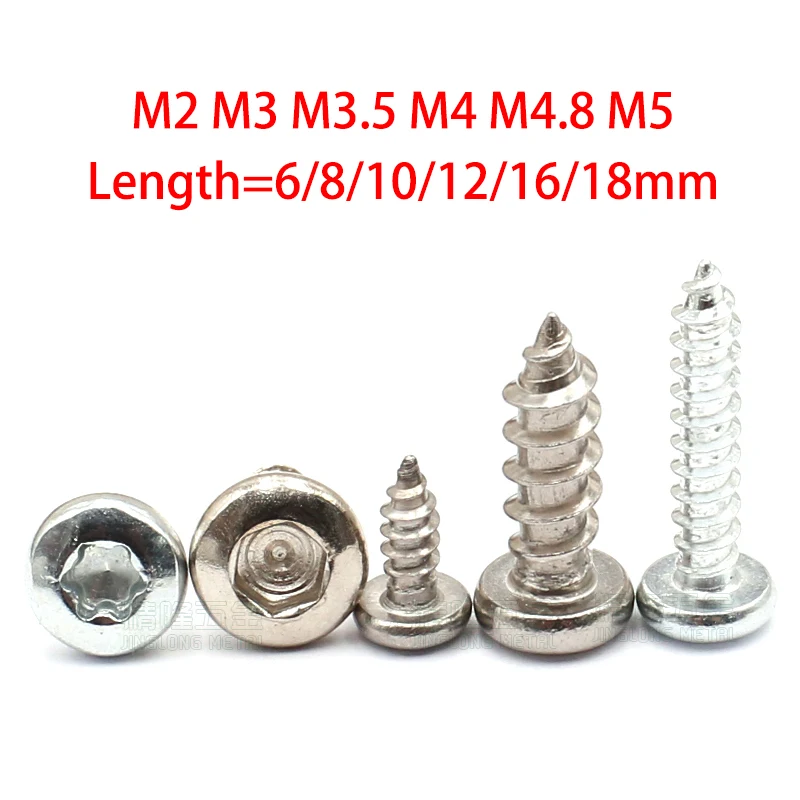 

100Pcs/lots Laptop Self Tapping Screws Glasses M2 M3 M3.5 M4 M4.8 M5 Six-Lobe B-Head Wood Screws Length=6-18mm