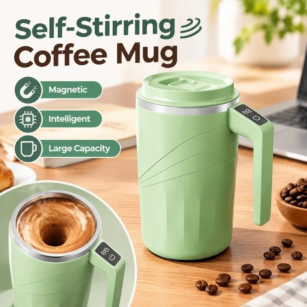 Magnetic Self-Stirring Coffee Mug Rechargeable Spill-Proof Lid Self Mixing Mug Large Capacity Touch Screen