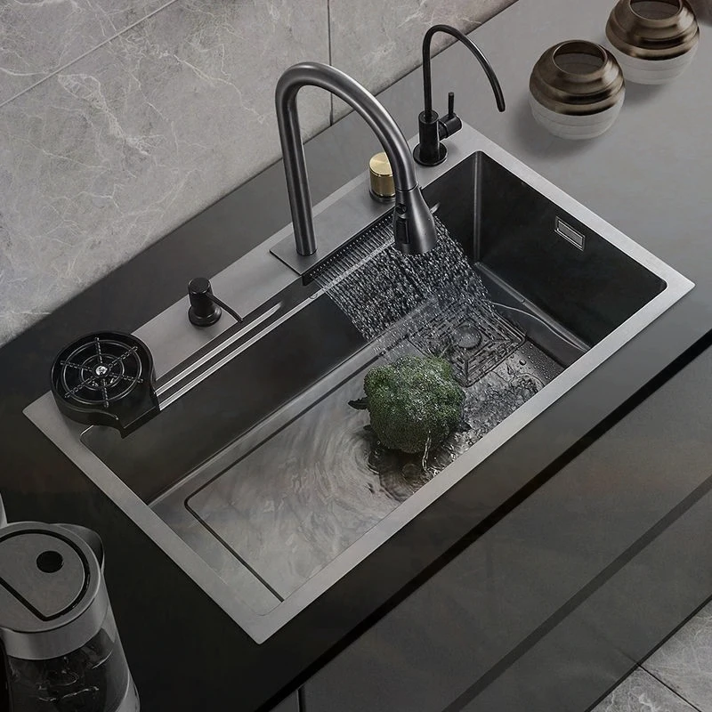 Waterfall Stainless Steel Handmade Kitchen Sink  Flying Rain Unique Precious Vegetable Washing Basin Multifunctional Large Black