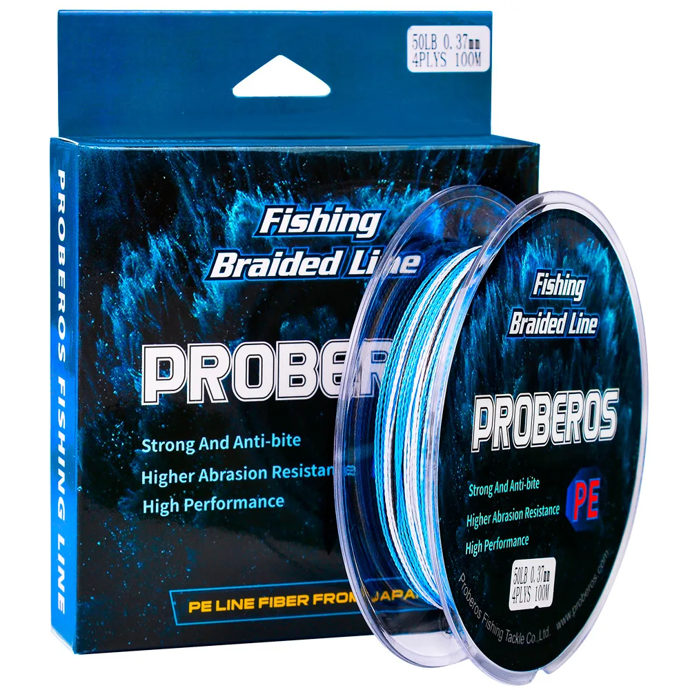 

PROBEROS 100M 4 Braids Fishing Line Camouflage Abrasion 4 Weaved Fish Wire 6LB-100LB Cord Fishing Tackle PE Braided Sea Fishline