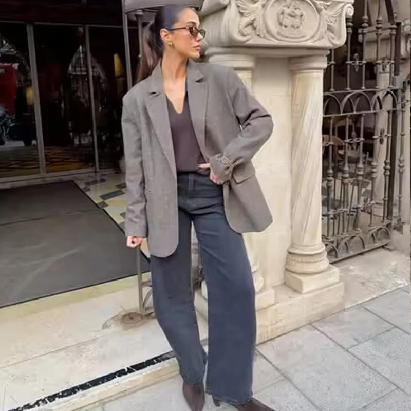 

Office Blazers Women's Spring 2026 New Slim V-neck Jackets Chic Elegant Women's Long-Sleeved Warm Coats Street Youth Blazers