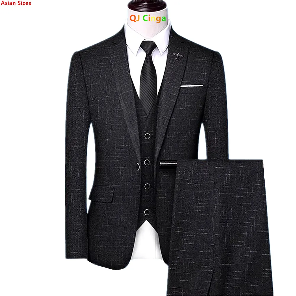 

Мужской черный костюм-тройка 2026 года в азиатских размерах, идеально подходит для свадеб, вечеринок и офиса. Костюм (куртка + жилет + брюки)