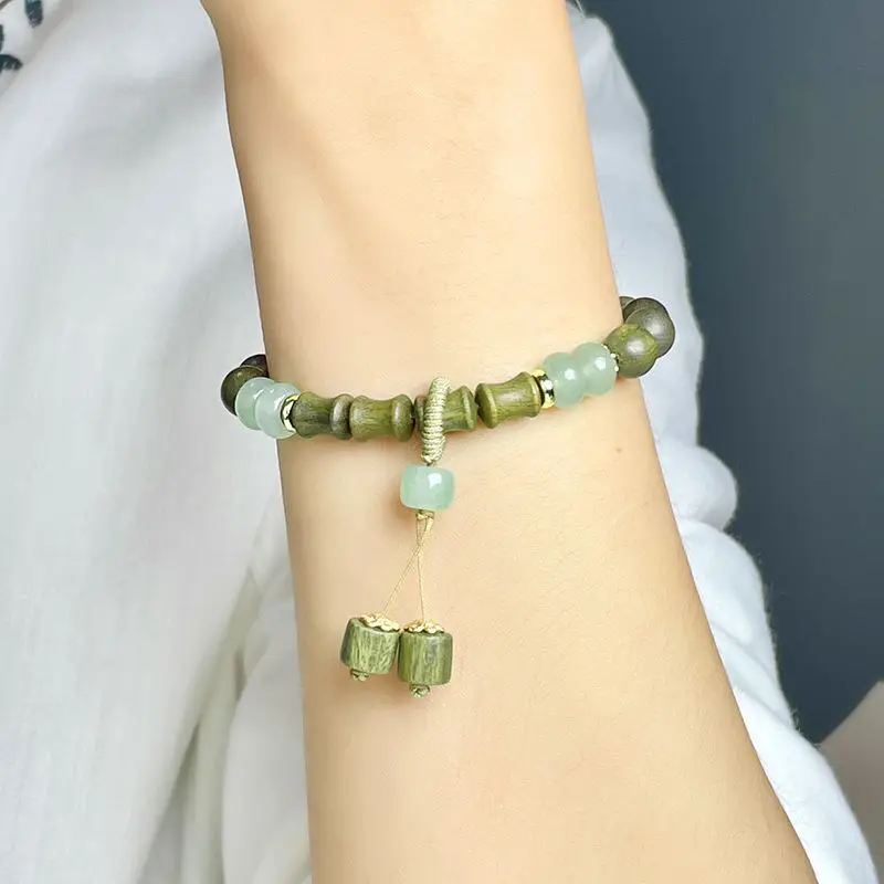 Vintage Green Sandalwood Bracelet Female Bodhi Root Cat Claw Amulet Hand String Couple Natural Chinese Style Buddha Beads