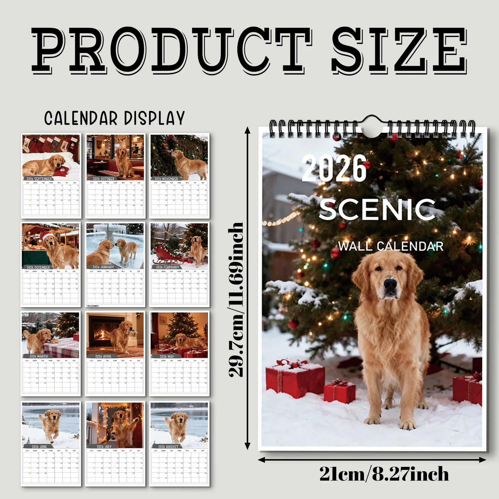 ปฏิทินโกลเด้นรีทรีฟเวอร์แบบเทศกาล 1 ชิ้น เหมาะสำหรับตกแต่งบ้าน ห้องนั่งเล่น สำนักงาน เหมาะสำหรับคนรักสุนัข ของขวัญปีใหม่ที่ดี