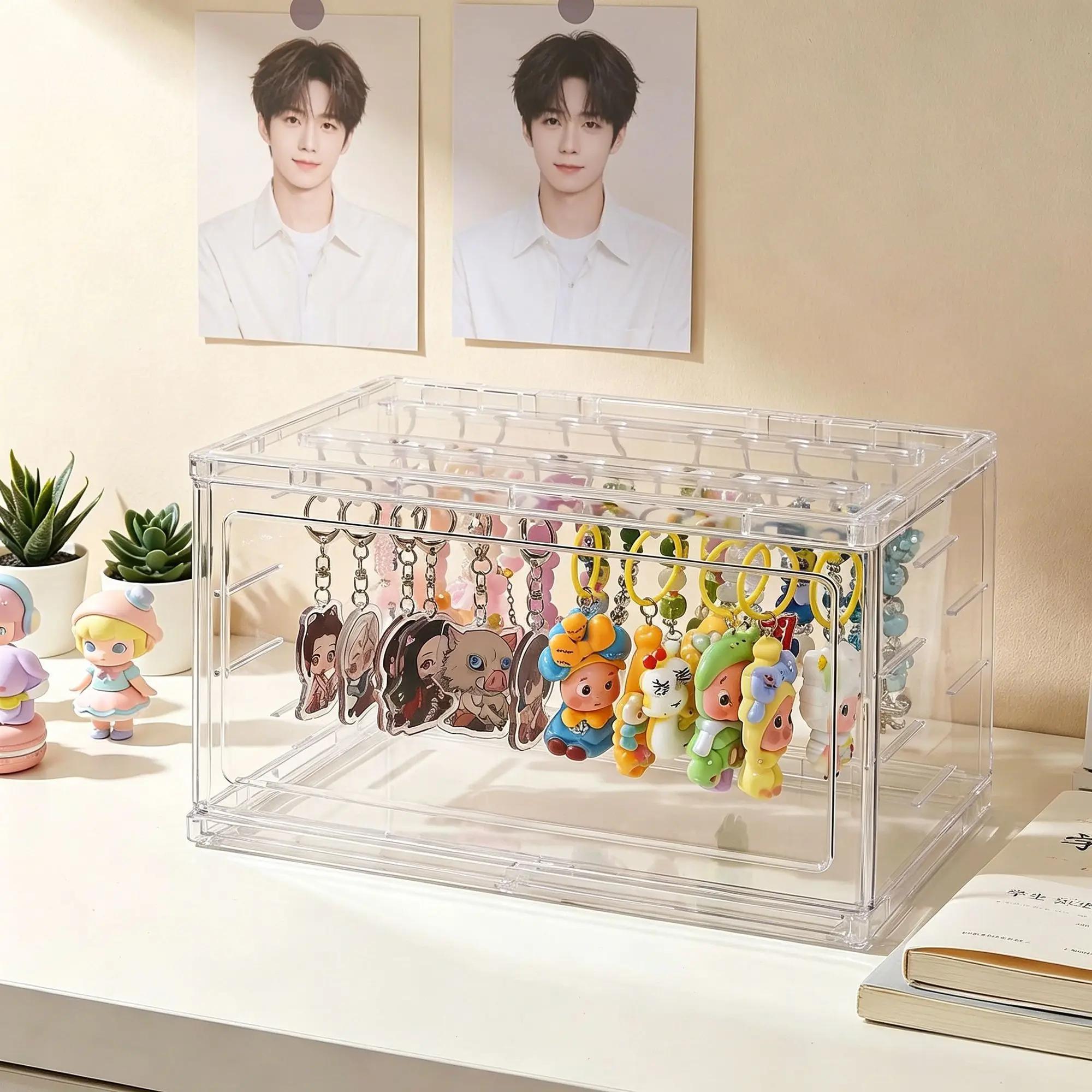 Acrylic Keychain Storage Box Transparent Dustproof Display Case for Celebrity Pendants Dolls Bracelets Jewelry Organizer view 3