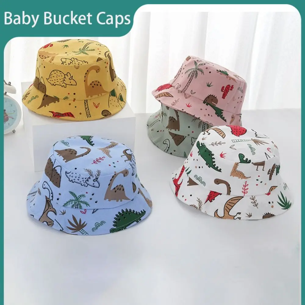

Cartoon Dinosaur Print Baby Bucket Caps Adjustable Scalp Protection Beach Hat Sunscreen Children Sunscreen Hat Baby Girls