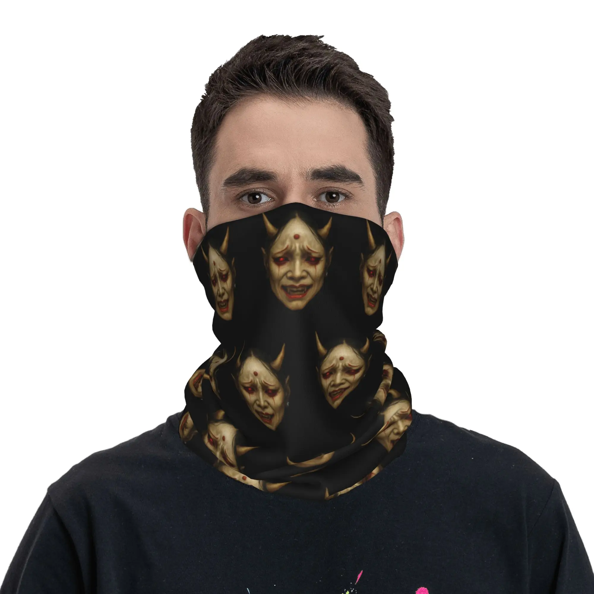 

Demon Woman With Horns And Red Eyes Bandana Neck Gaiter for Hiking Cycling Wrap Scarf Balaclava Warmer Face Scarf Cover