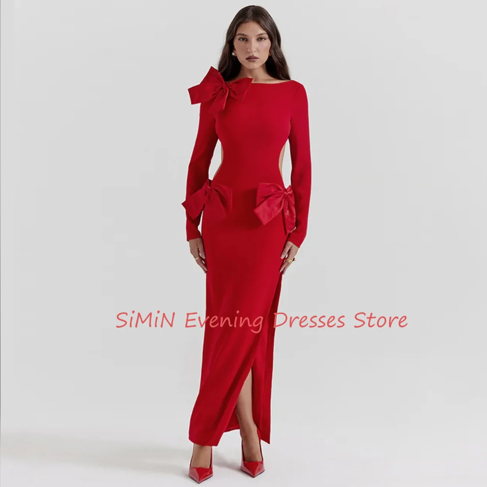 

Simin Saudi O-Neck Crepe Mermaid Zipper-Up Backless Sheath Long-Sleeves Ankle-Length Arab Evening Party dresses for women 2024