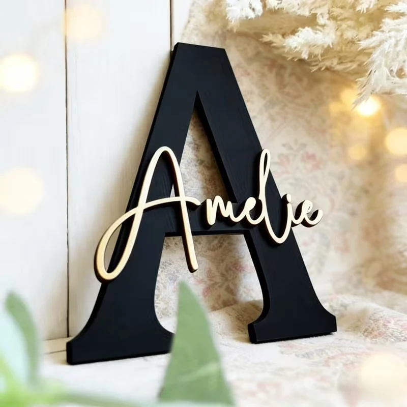 1pc Customized Double-layer Wooden Surname Brand, Customized Content for Home Decoration, Bedroom Wall Decoration, Holiday Gifts image 3