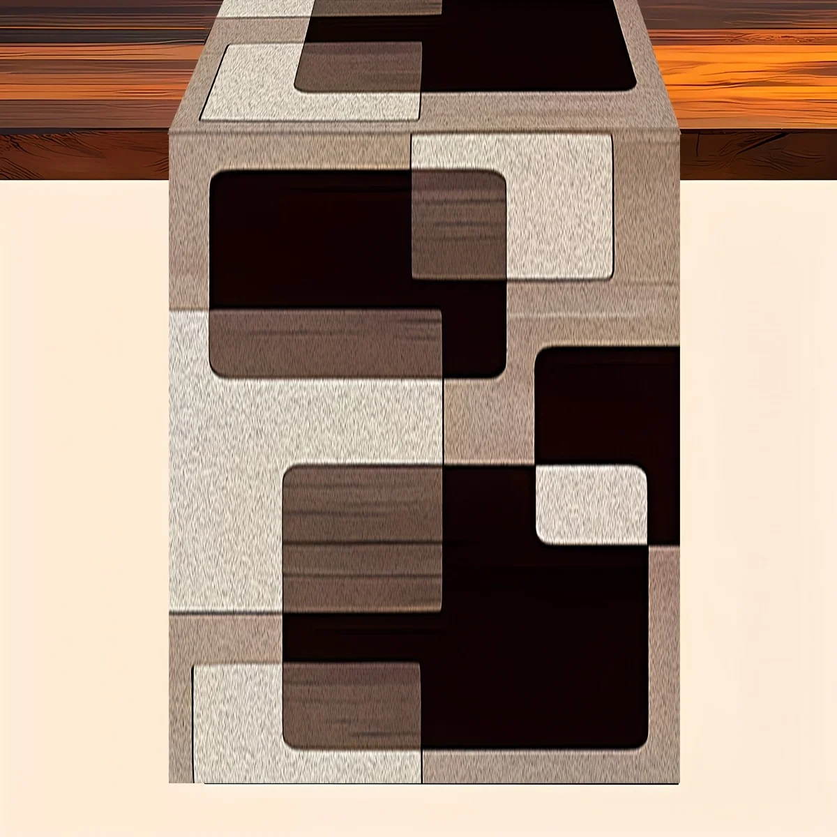 Geometrischer quadratischer Tischläufer mit braunfarbenen, ideal für moderne Esstischdekoration mit stilvollem Charme