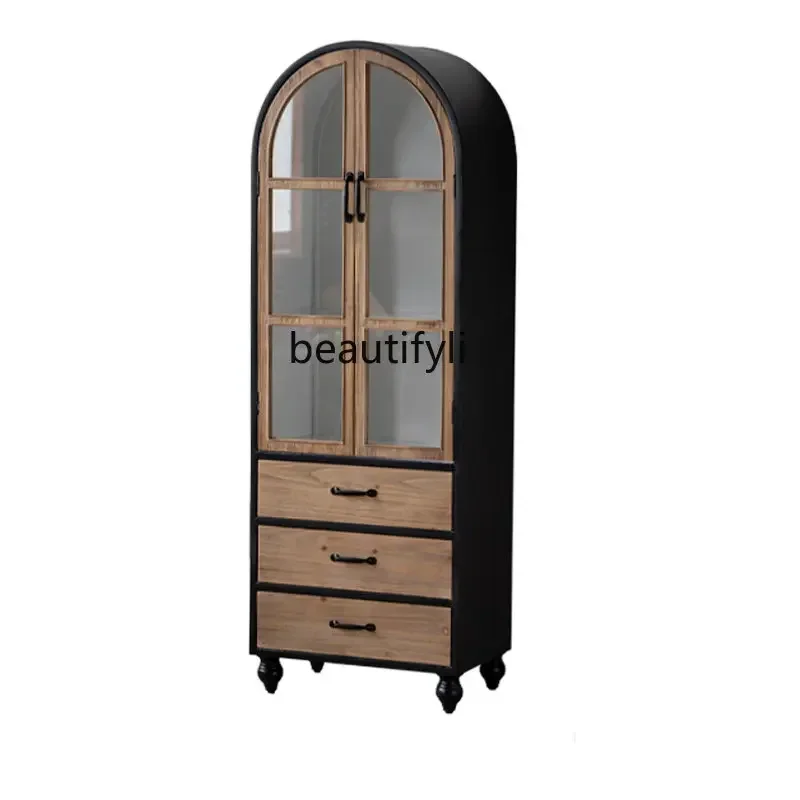 

R French Retro Solid Wood Storage Bookcase American Country Decoration Display Cabinet