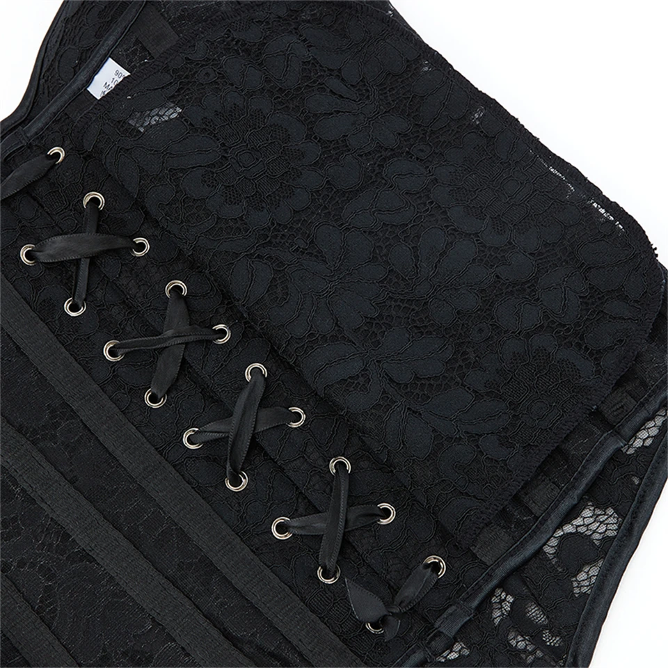 Wechery Damen Spitzenkorsett-Oberteil mit Reißverschluss vorne, Bustier, Taillenformer, Schnürung hinten, sexy Dessous, Y2K Gothic Camisole Tanktops – Detail 19