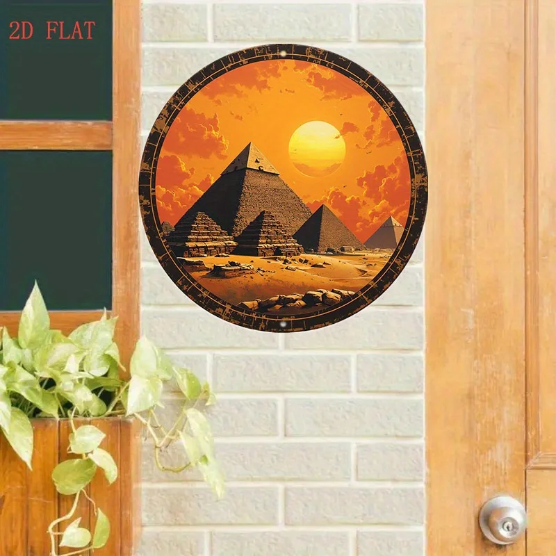 CIFBUY 2D Flat Aluminum Wall Art Waterproof Rustic Egyptian Pyramid Desert Sign for Outdoor Garden Farmhouse Home Decor