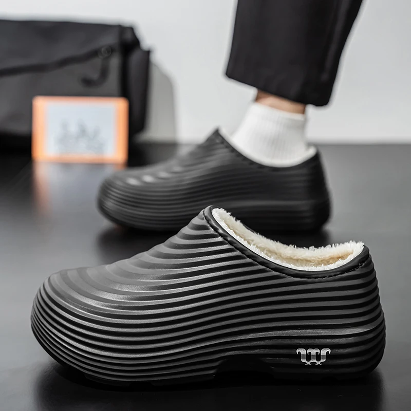 شتاء كبير الحجم دافئ وقطيفة المطبخ المضادة للانزلاق مقاوم للماء مطعم الرجال نعال من القطن أسود رمادي كاكي بيج النعال