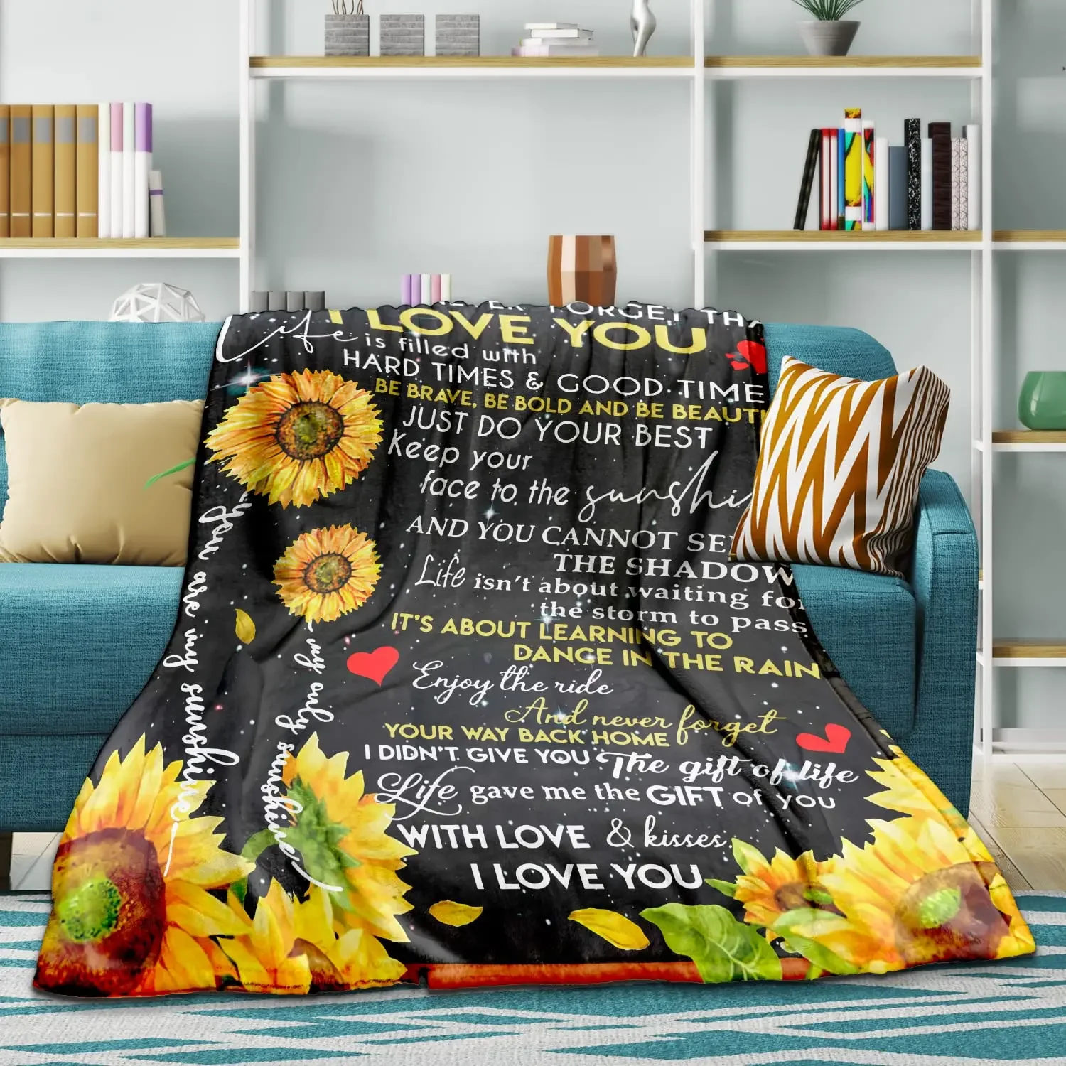 Sunflower Blanket for Mother and Daughter, I Love You, Scrunchy, Super Soft, Ultra Lightweight, Warm, I Love You, Dad's Gift