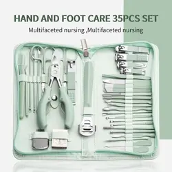 New Light Green 7-35 pcs/set Manicure Kit High-quality Steel Multi-functional Professional Nail Trimmer Cutter Foot Care Tools