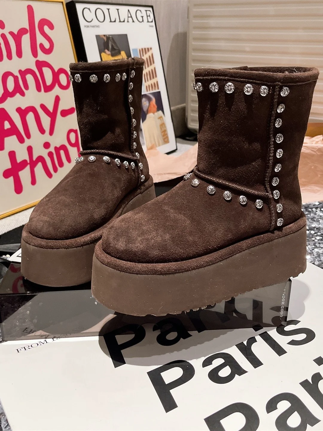 

Корейские ботинки на меху, женские зимние ботинки, теплые модные двусторонние носимые ботинки с круглым носком и отложным воротником