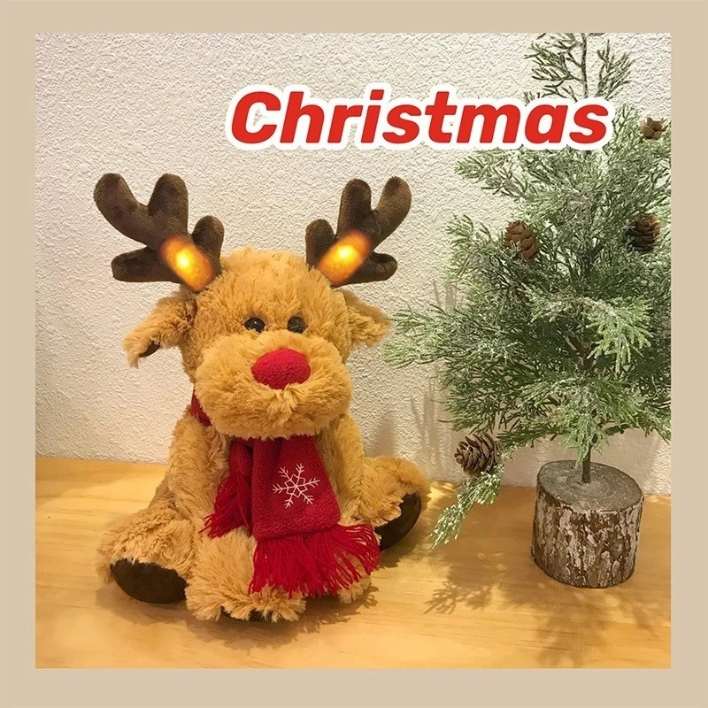Christmas Reindeer Plush Toy Cute Kawaii Stuffed Animal Doll Pillow Gift For Xmas Present Home Decoration Kids Children
