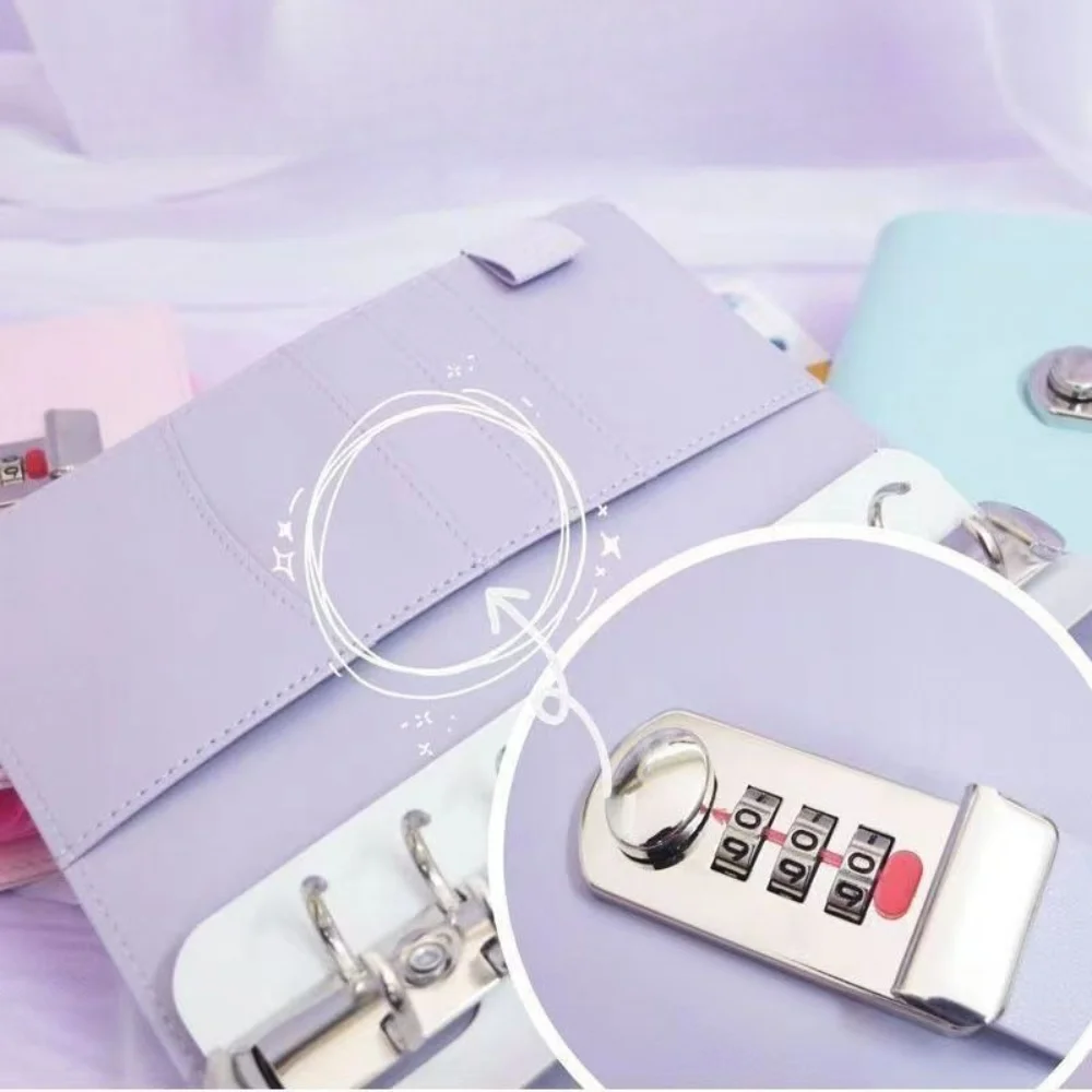 1pc Leather Envelope Binder with Password Lock and Panda Doodle Stickers - Budgeting Planner Organizer with Inner Pages, Colorfu