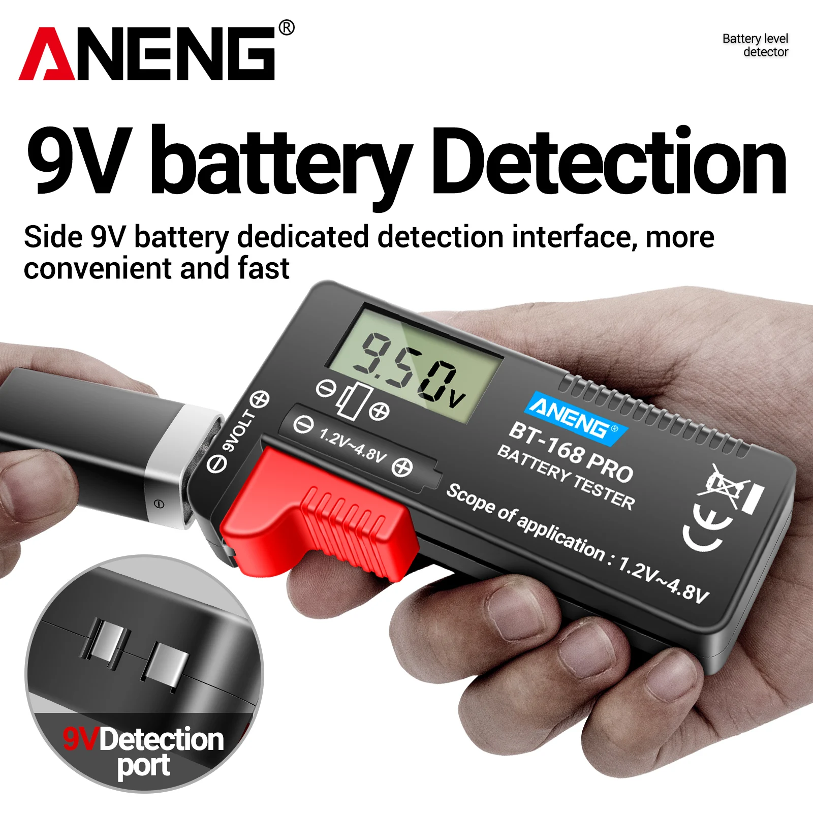 ANENG BT-168 PRO Universal Battery Tester LCD Display 1.2V-4.8V For AA AAA 9V Lithium Button Cell Portable Voltage Detector Tool