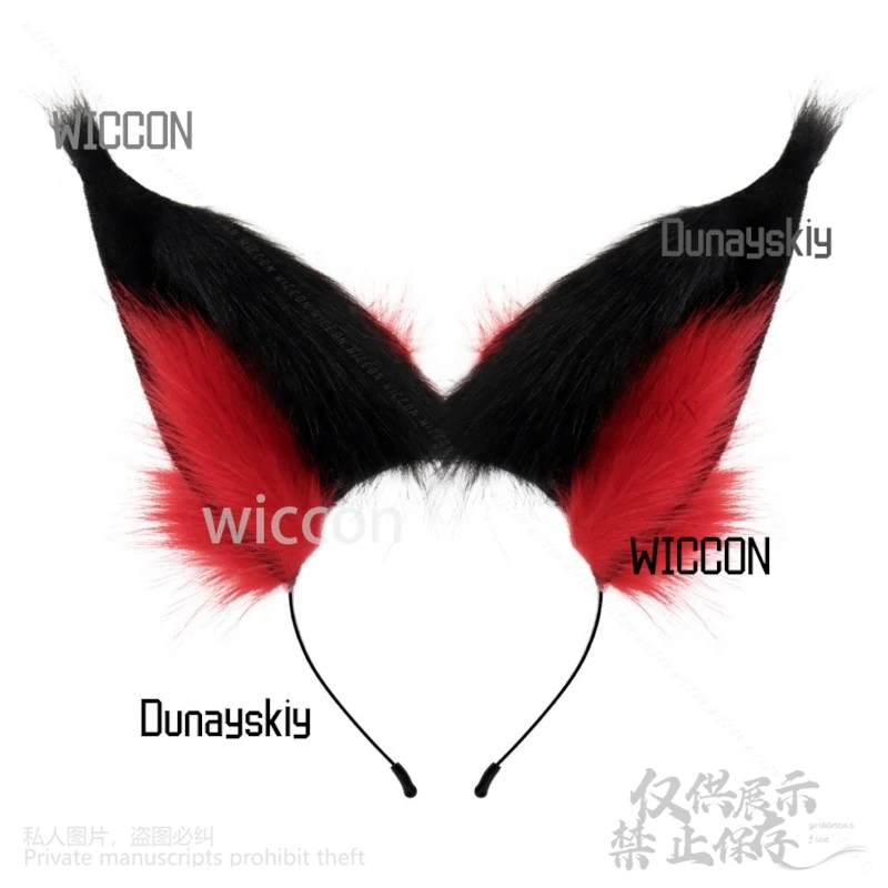 فروي القط الذئب الثعلب الأذن أفخم غطاء الرأس تأثيري أنيمي Alastooor زي فندق الأسود إلى الأحمر التدرج Furrsuit عقال هالوين