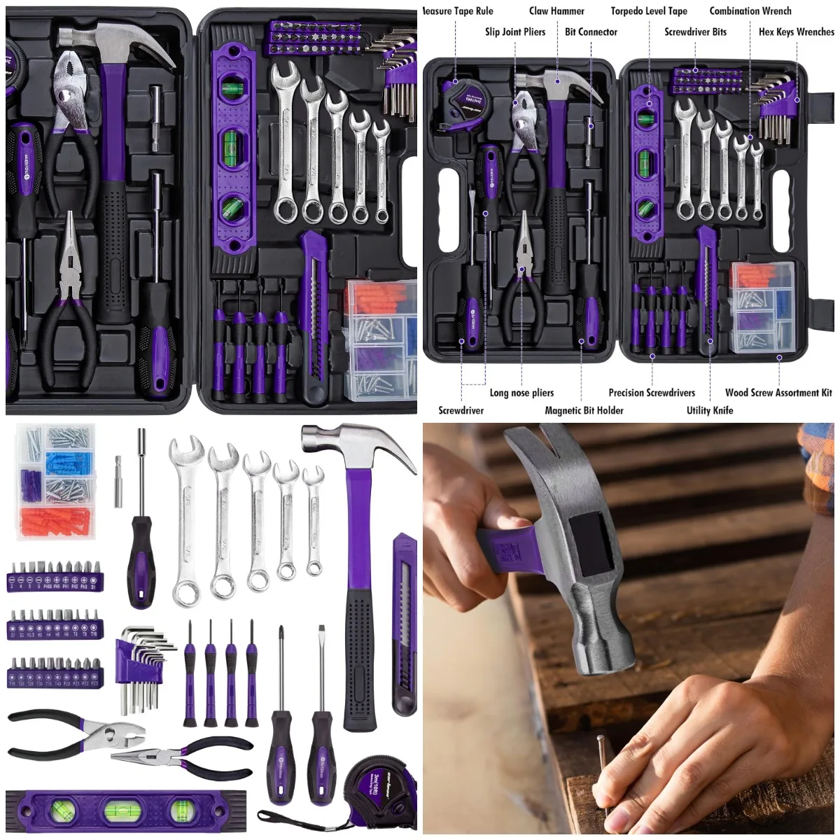 

Базовый домашний набор инструментов из 15 предметов с футляром для хранения, фиолетовый