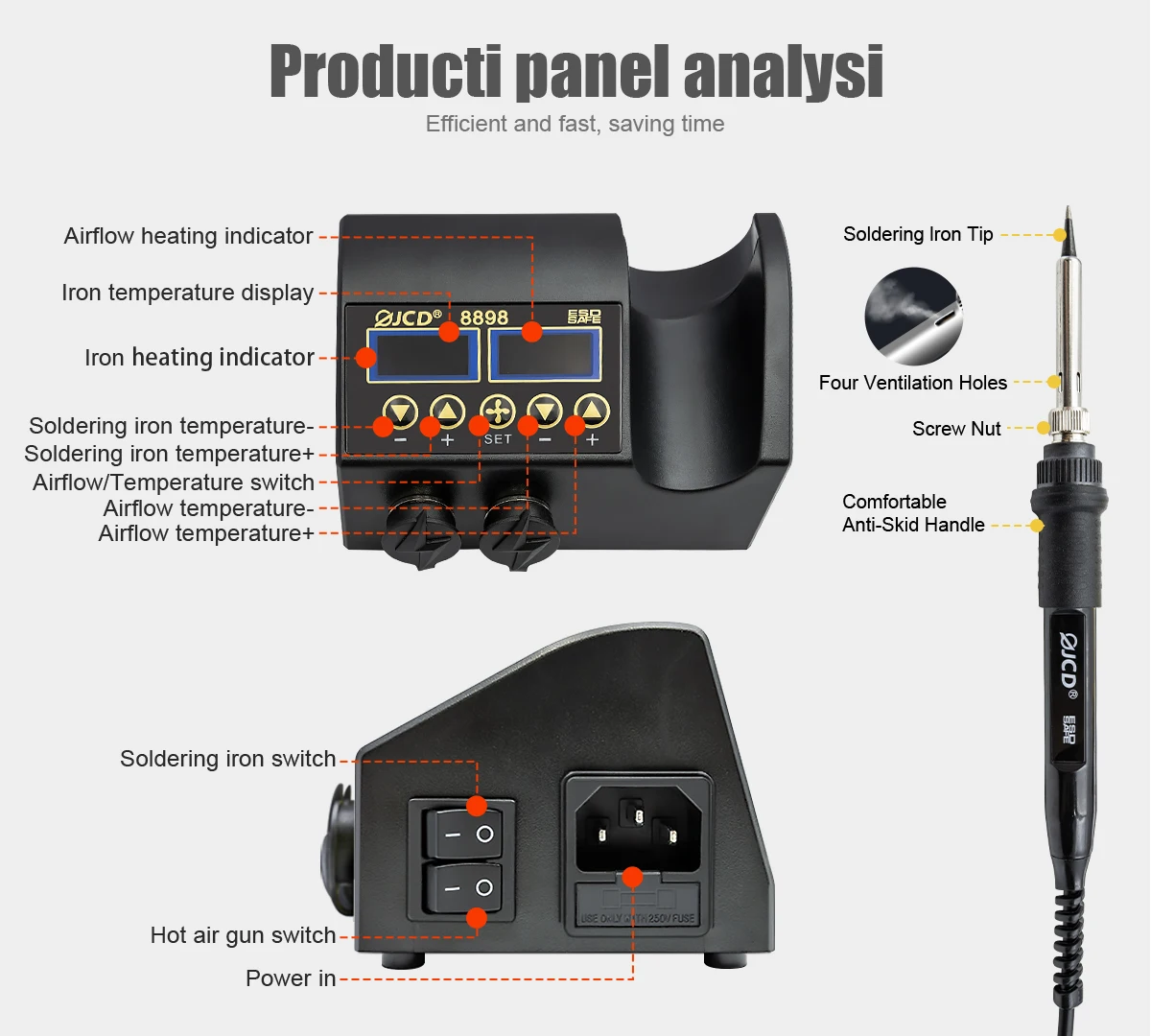 2 in 1 750W Soldering Station LCD Digital display Rework Welding Station for cell-phone BGA SMD IC Repair Solder Tool 8898