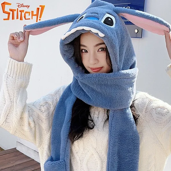 Disney Stitch Scarf Hat Glove Sets Integrated Type Apparel Accessories Autumn and Winter Anime Hat Cartoon Cute Warmth Kid Gifts