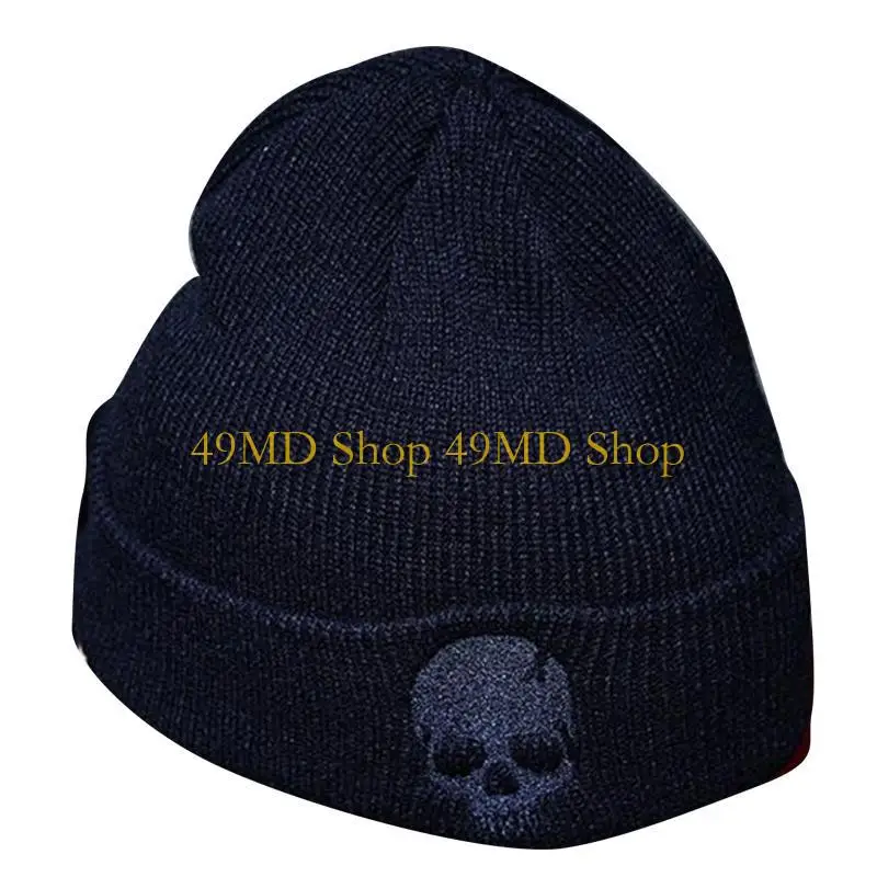 49MD New Warm Unisex Beanie Hat with Skeleton Embroidery Winter Outdoor Sport Hat Fashion Thick Warm Knit Cap Hat Headwear