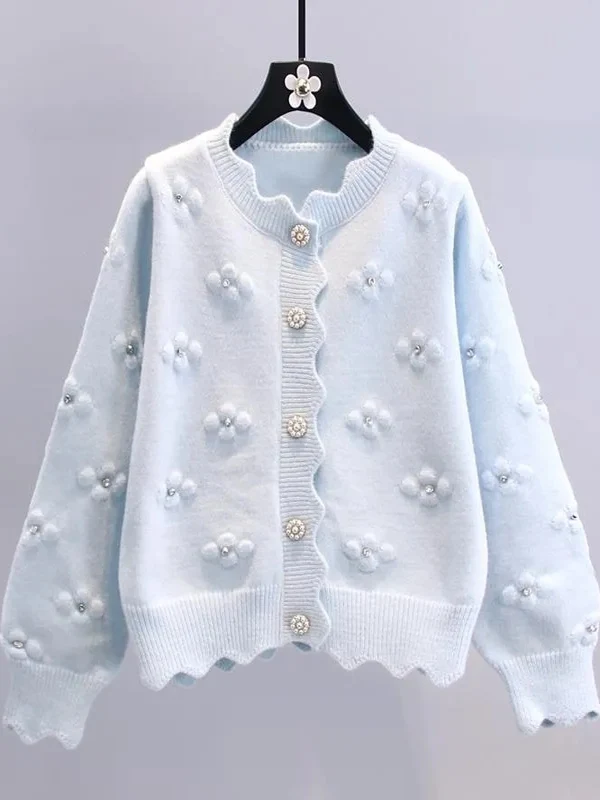 Spring Autumn New Style Soft Long Sleeve Knitted Sweater Coat Women's round Neck Cardigan College Style Loose Fit Button up